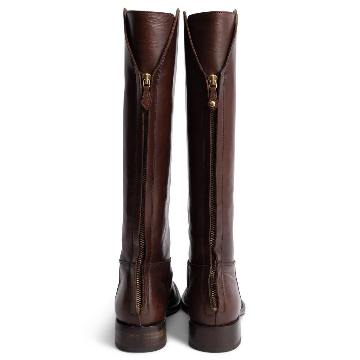 Women's LORO PIANA dark brown leather WELLINGTON RIDING Boots Shoes 37.5 fit 38 For Sale