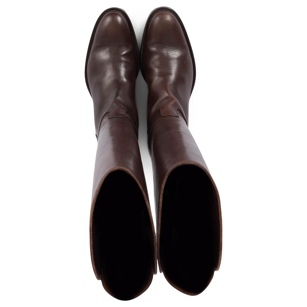LORO PIANA dark brown leather WELLINGTON RIDING Boots Shoes 37.5 fit 38 For Sale 1