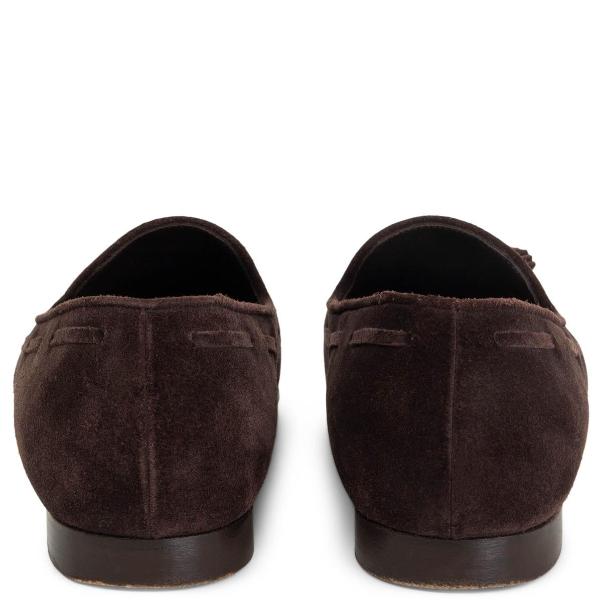 LORO PIANA ante marrón oscuro Mocasines TASSEL Zapatos planos 36 Negro