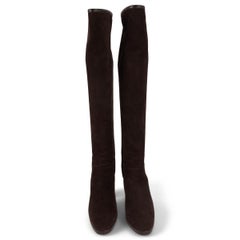 LORO PIANA dark brown suede THADOR Knee-High Boots Shoes 37.5