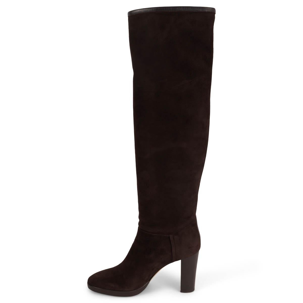 Black LORO PIANA dark brown suede THADOR Knee-High Boots Shoes 37.5 For Sale