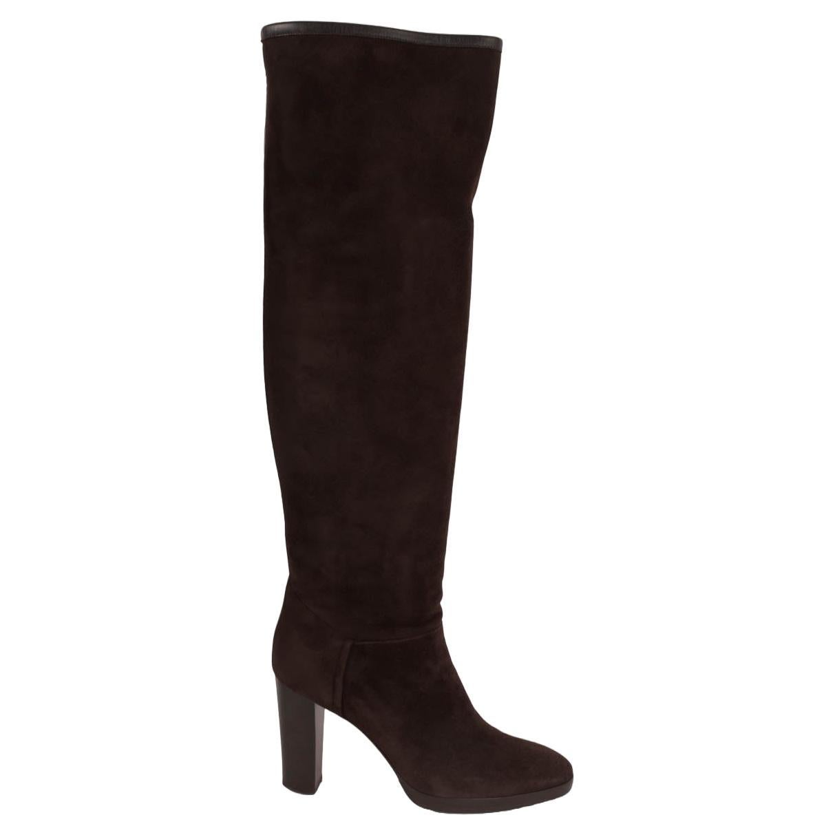 LORO PIANA dark brown suede THADOR Knee-High Boots Shoes 37.5 For Sale
