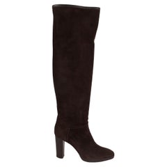 LORO PIANA dark brown suede THADOR Knee-High Boots Shoes 37.5