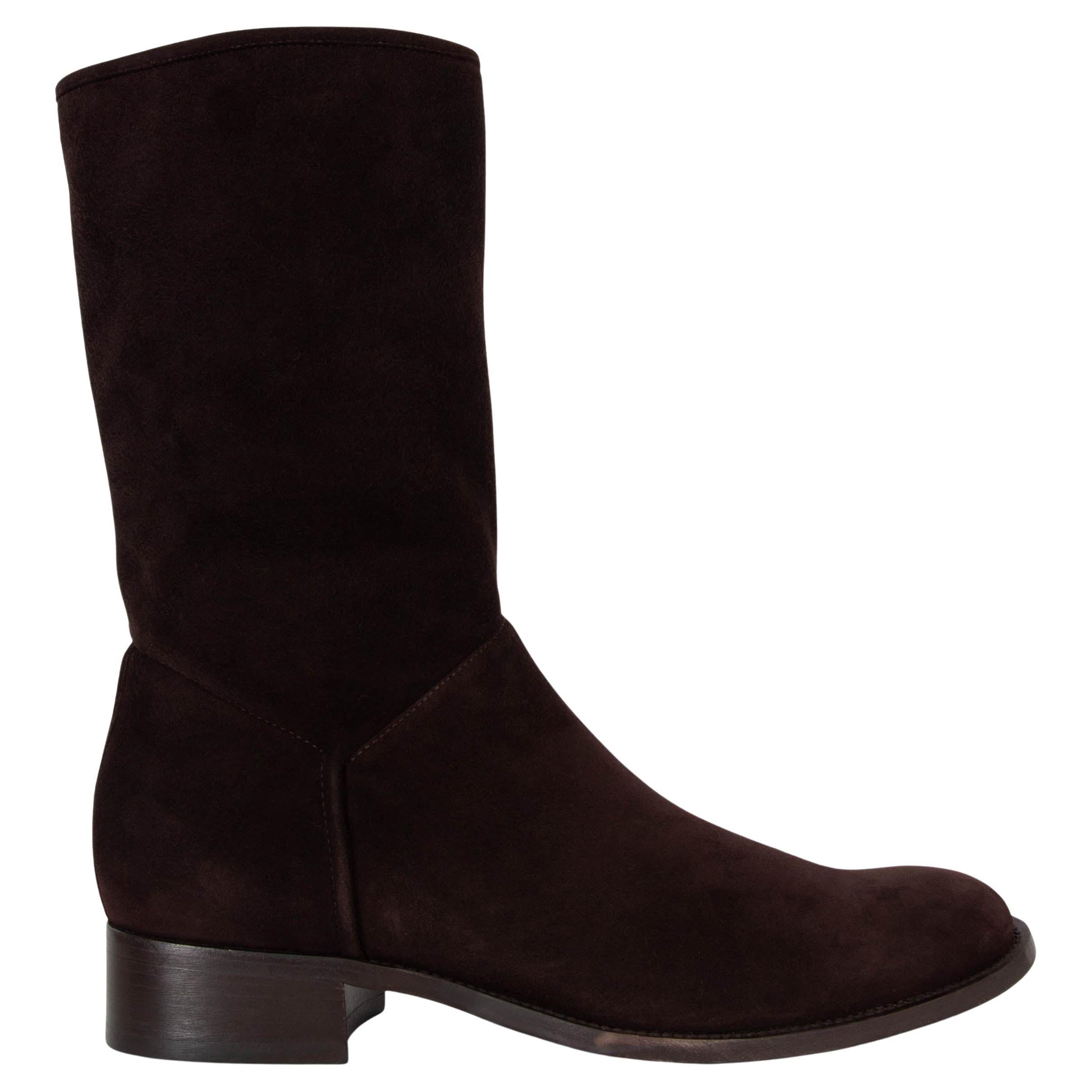 Loro Piana in pelle scamosciata marrone scuro Stivali TRUE MID-CALF Scarpe 39 in vendita