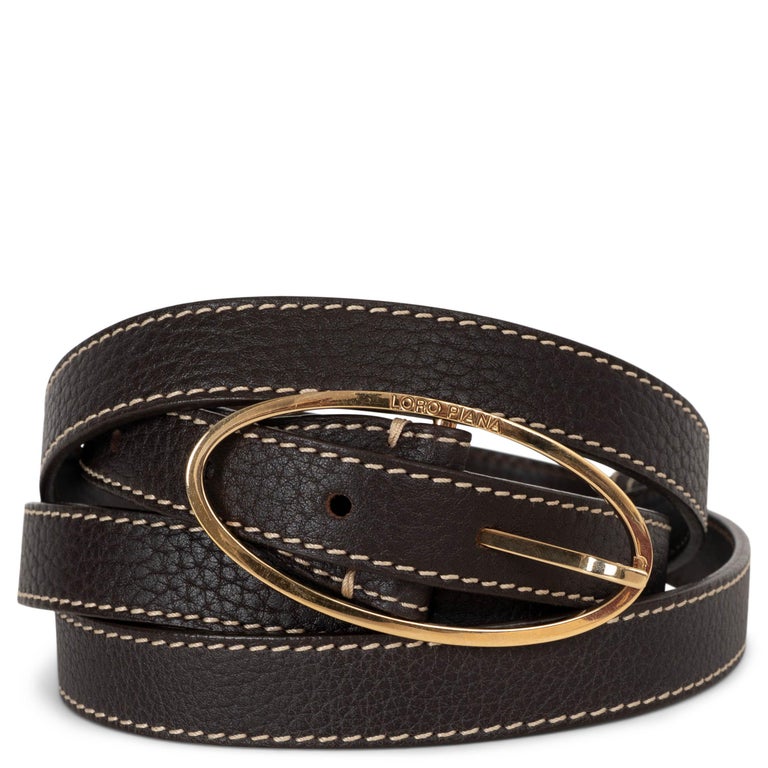 Loro Piana Genuine Leather Double Wrap Belt- Size 80/32. Tan w/ oval gold buckle LORO PIANA Leather skinny belt | NET-A-PORTER main image 4