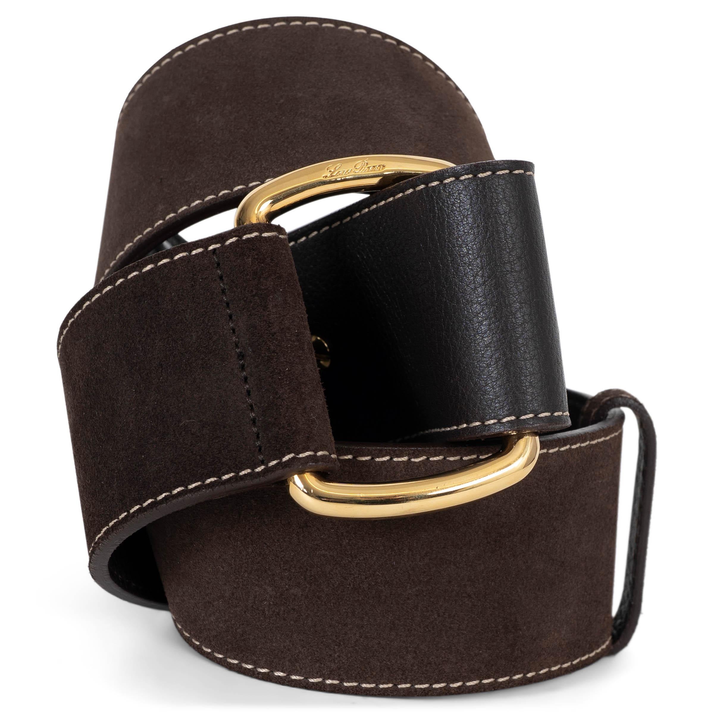 LORO PIANA dunkelbraunes Wildleder 50CM DOUBLE BUCKLE Gürtel 85