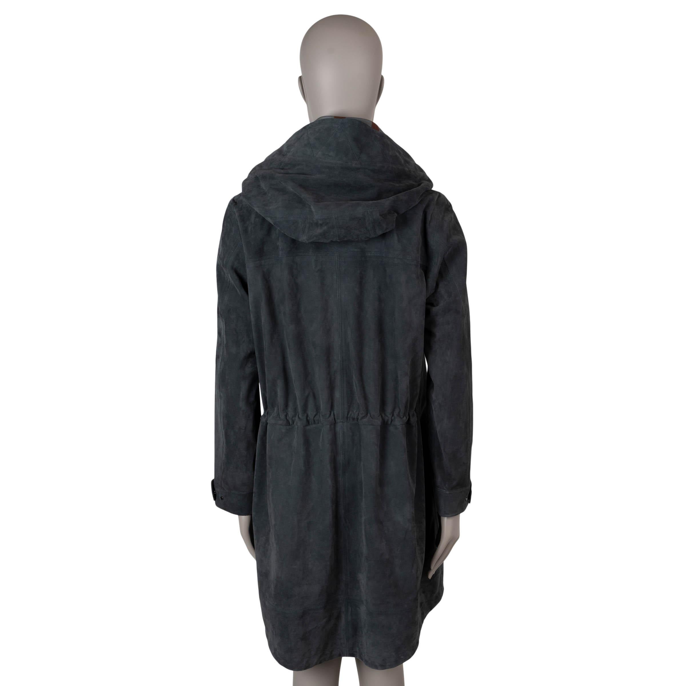 Noir Veste manteau gris foncé en daim technique RICHIE DUFFLE 2018 LORO PIANA 46 XL en vente