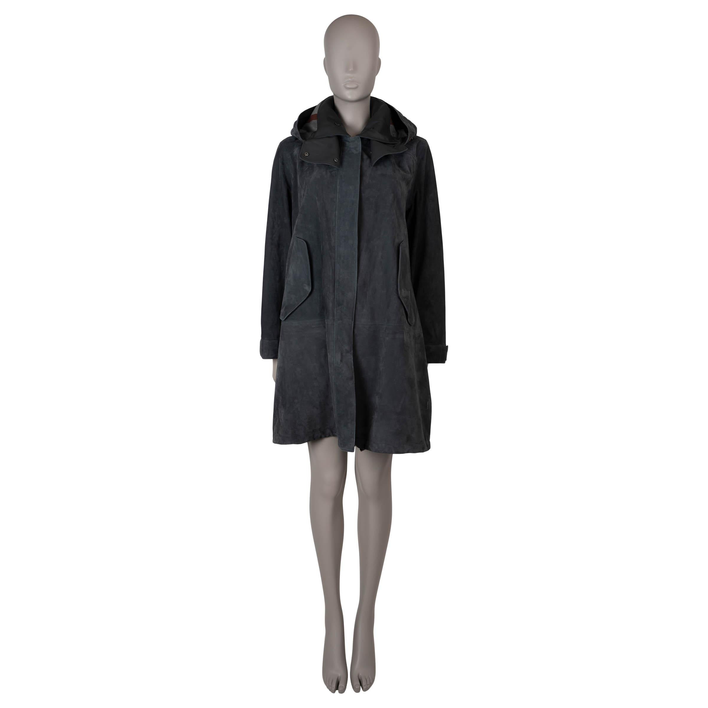 Veste manteau gris foncé en daim technique RICHIE DUFFLE 2018 LORO PIANA 46 XL en vente 1