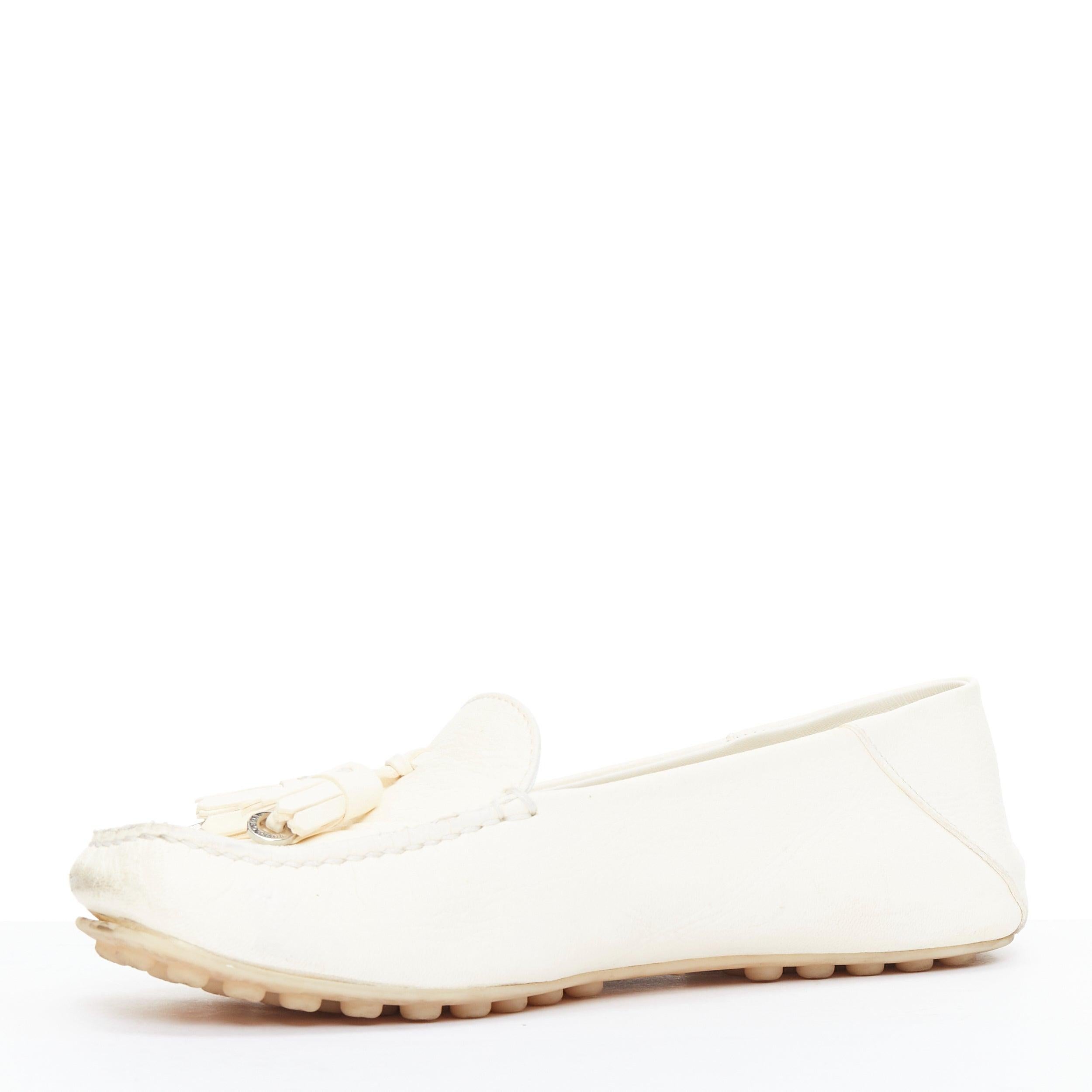 LORO PIANA Dot Sole Walk cream leather tassel mocassins driver loafer EU36.5 In Fair Condition For Sale In Hong Kong, NT
