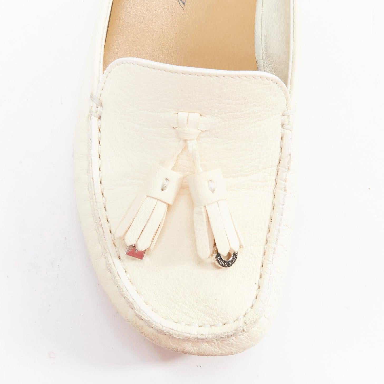 LORO PIANA Dot Sole Walk cream leather tassel mocassins driver loafer EU36.5 For Sale 1