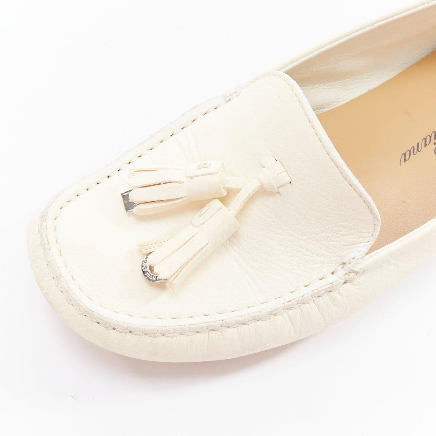 LORO PIANA Dot Sole Walk cream leather tassel mocassins driver loafer EU36.5 For Sale 2