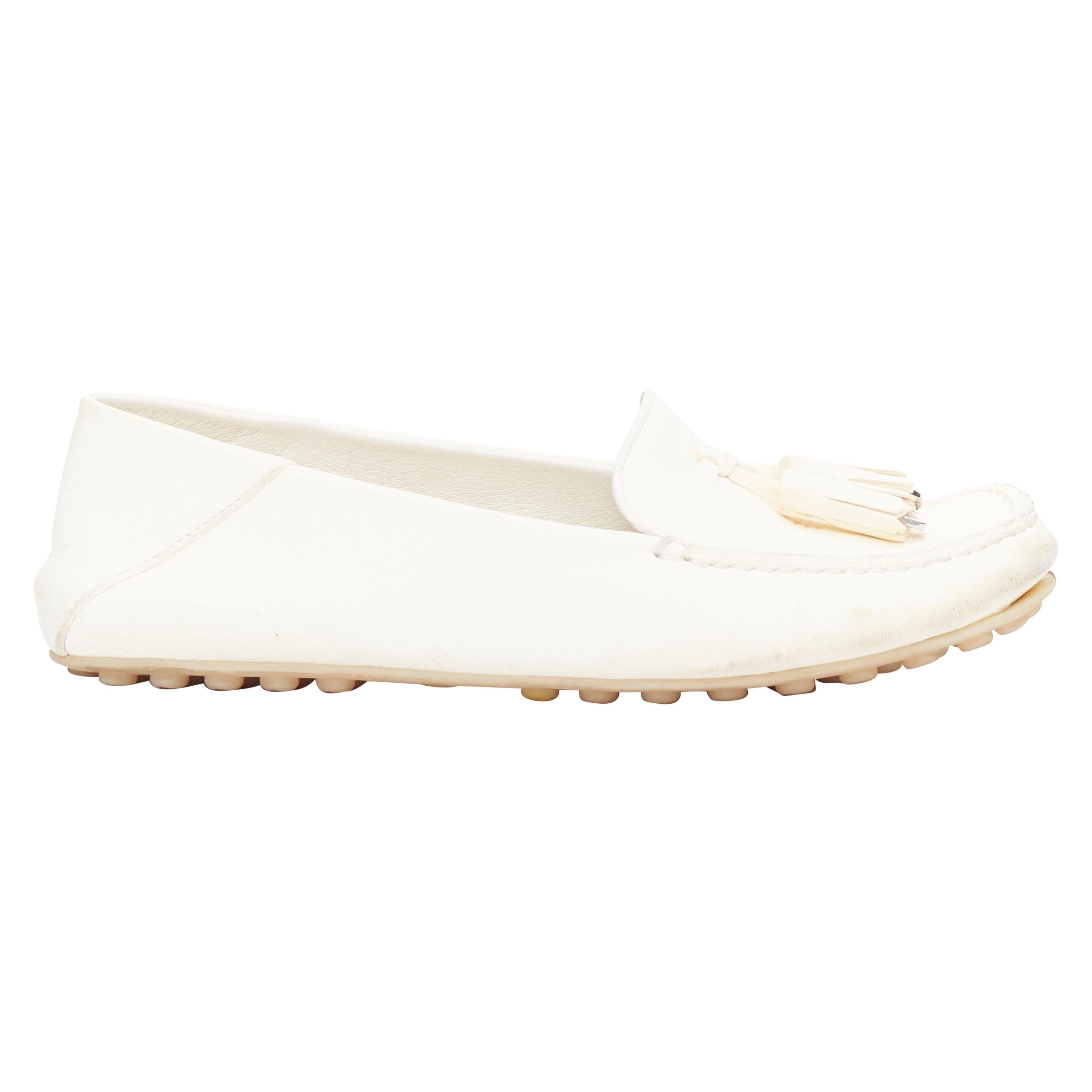 LORO PIANA Dot Sole Walk mocasines con borla de piel color crema mocasín conductor EU36.5