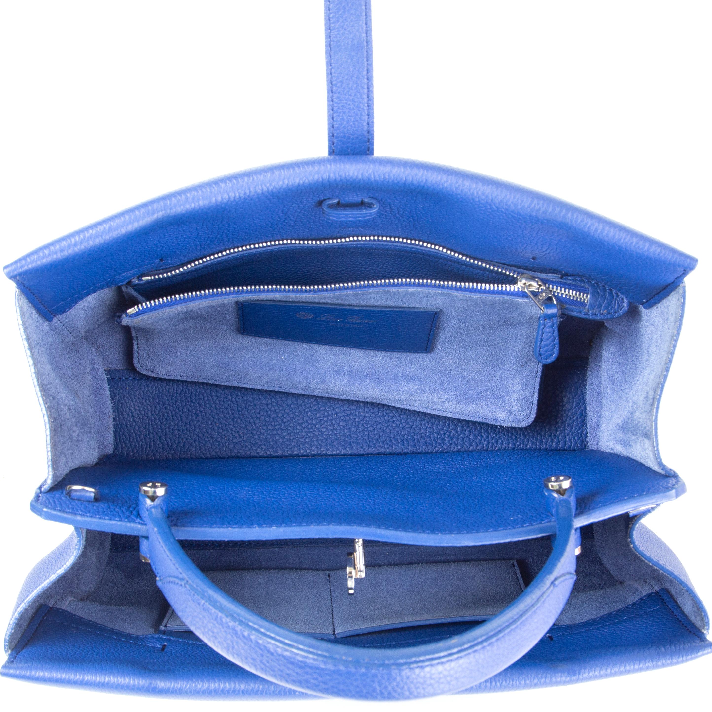 LORO PIANA electric blue leather MEDIUM CLUISEE G ODESSA Shoulder Bag For Sale 2