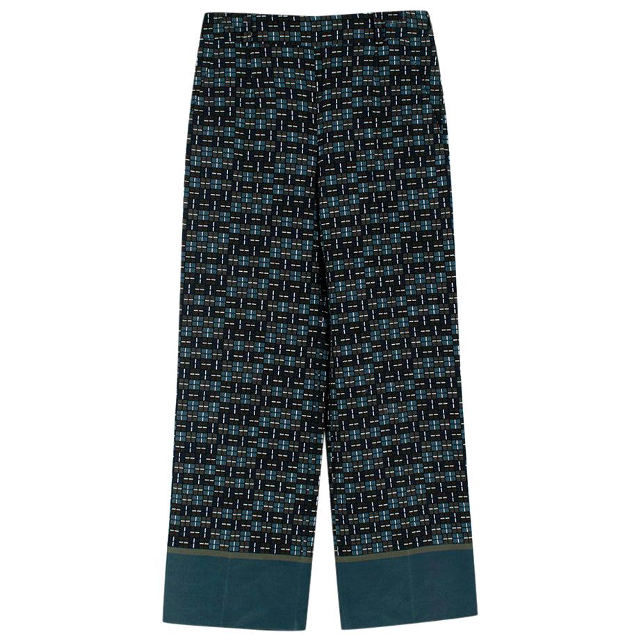 Loro Piana Emerald Patterned Silk Pants - Size US 0-2 For Sale