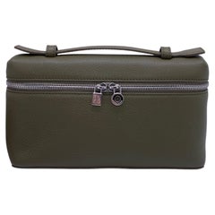 Loro Piana Extra Pocket L19 Grained Calfskin Leather Pouch Bag in Olive Green
