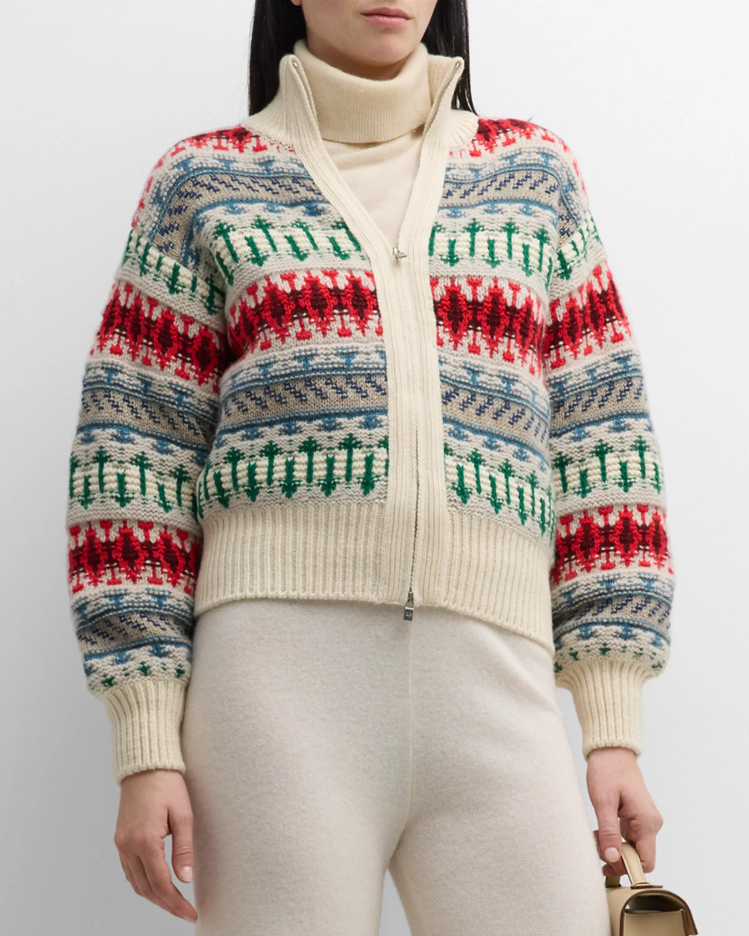 LORO PIANA Fancy White cashmere 2024 NOEL KNIT Bomber Jacket 38 XS For Sale 4