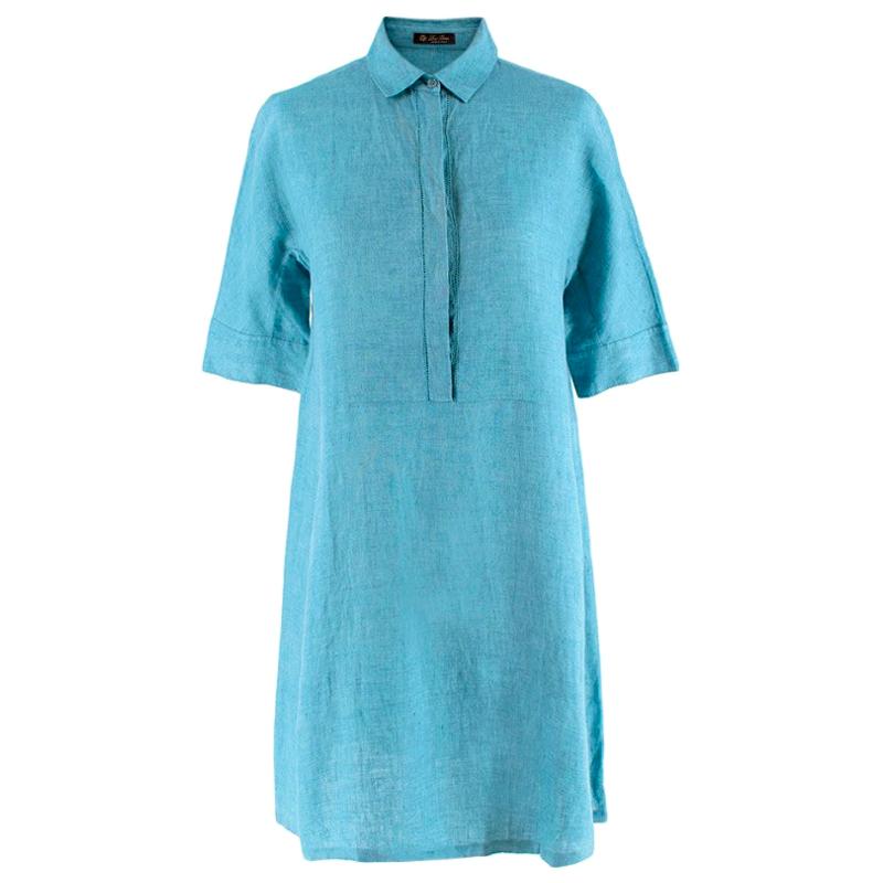 Loro Piana Flax Blue Button-Down Shirt Dress - Size S