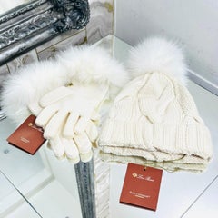 Loro Piana Fox Fur & Cashmere Beanie & Gloves Set
