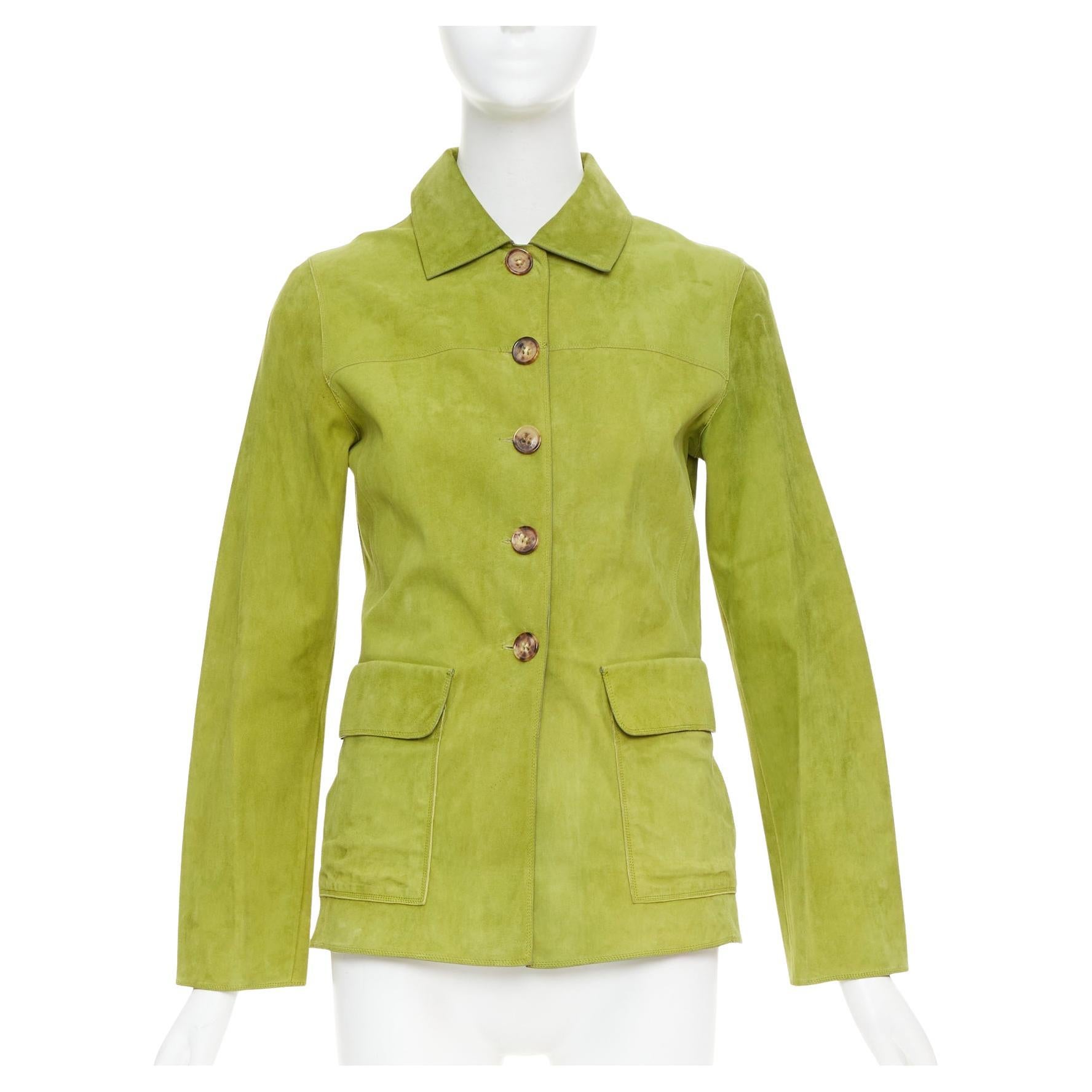 LORO PIANA grass green goat suede brown buttons overshirt jacket IT38 XS