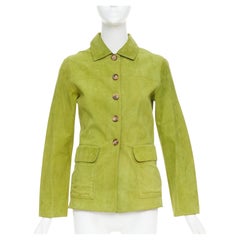 LORO PIANA grass green goat suede brown buttons overshirt jacket IT38 XS