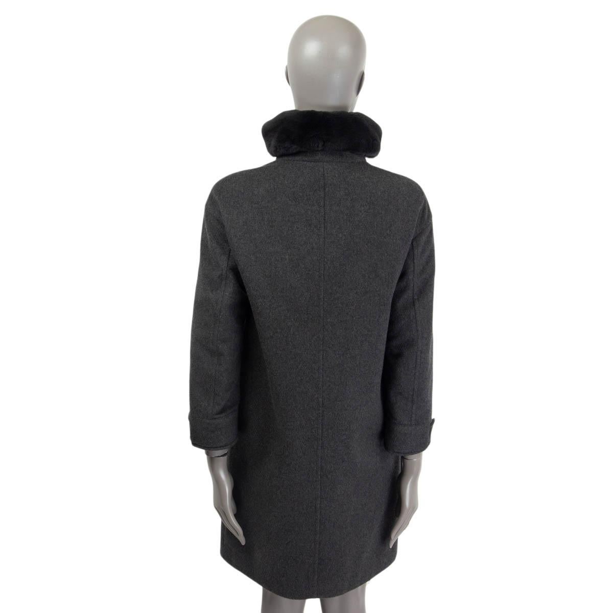 Manteau gris LORO PIANA en cachemire FUR COLLAR STORM SYSTEM 36 XXS Pour femmes en vente