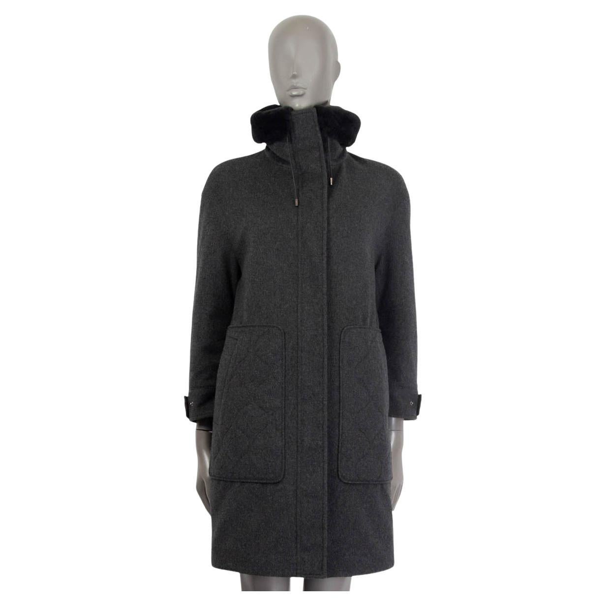 LORO PIANA gray cashmere FUR COLLAR STORM SYSTEM Coat Jacket 36 XXS For Sale