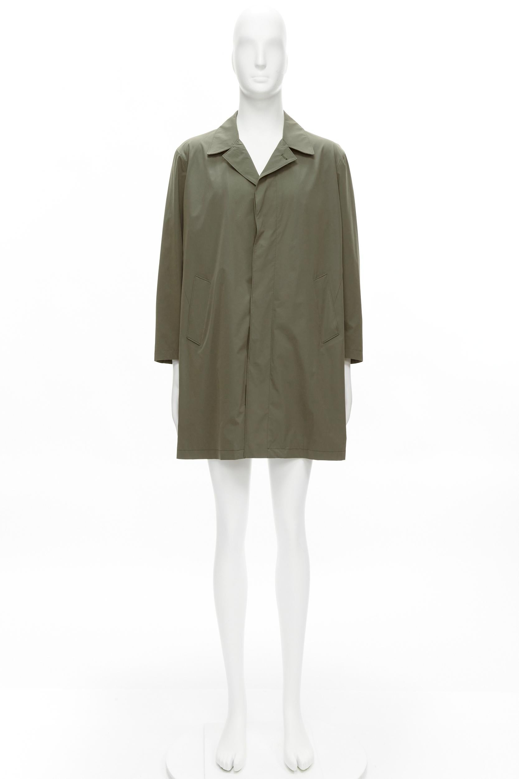 Loro Piana verde classico minimal bottoni invisibili giacca longline cappotto XL in vendita 5