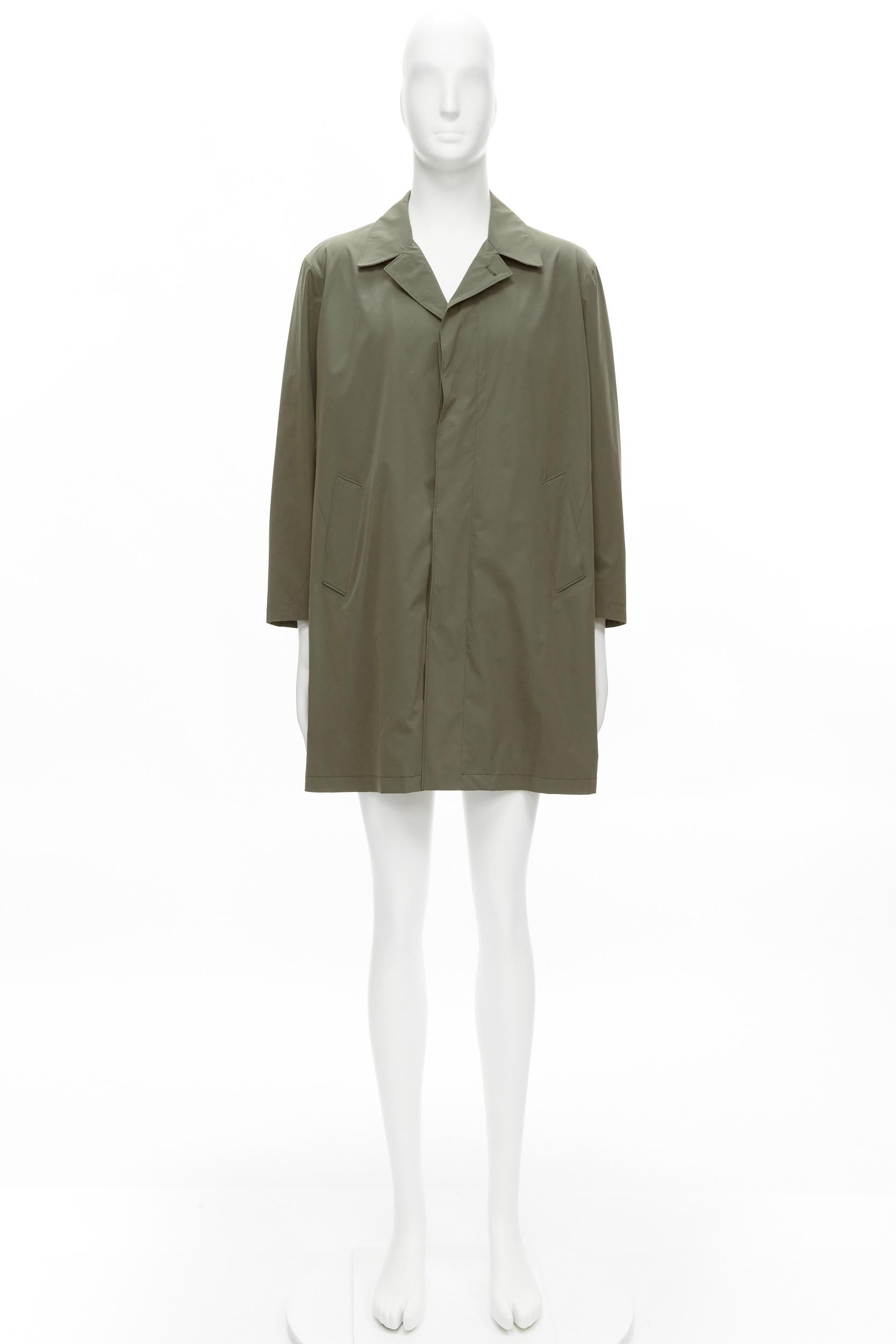 LORO PIANA green classic minimal invisible buttons longline jacket coat XL For Sale 6