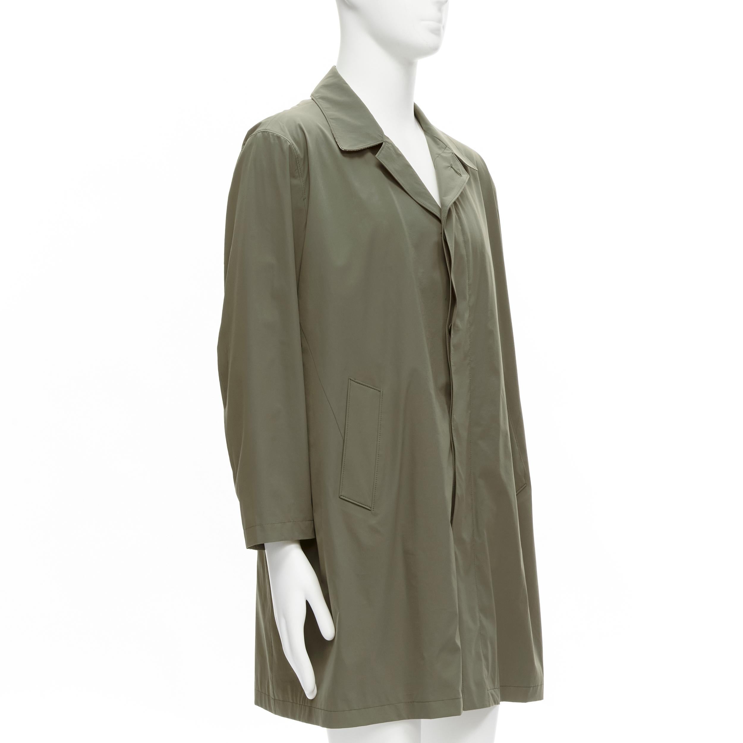 Grigio Loro Piana verde classico minimal bottoni invisibili giacca longline cappotto XL in vendita