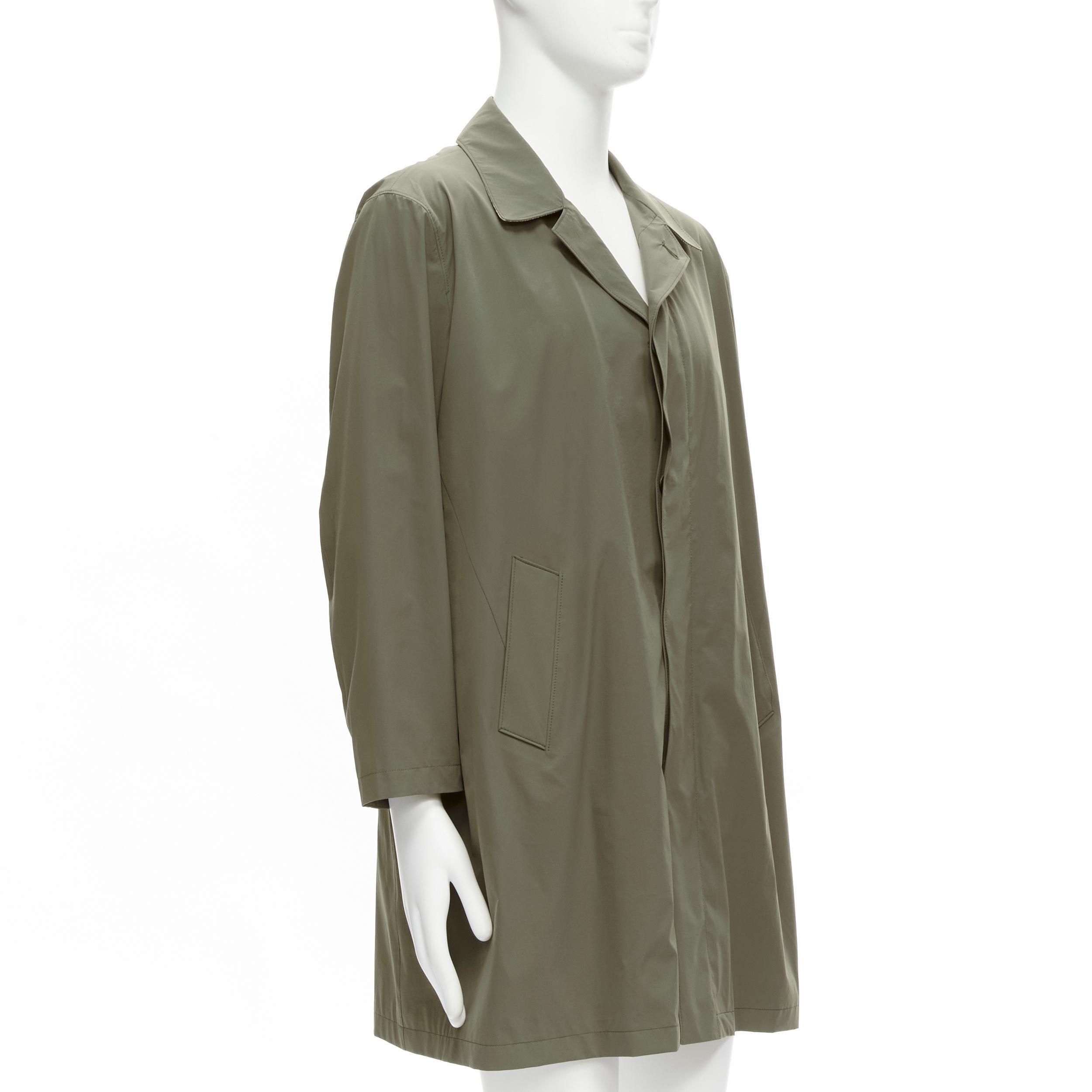 LORO PIANA green classic minimal invisible buttons longline jacket coat XL In Good Condition For Sale In Hong Kong, NT