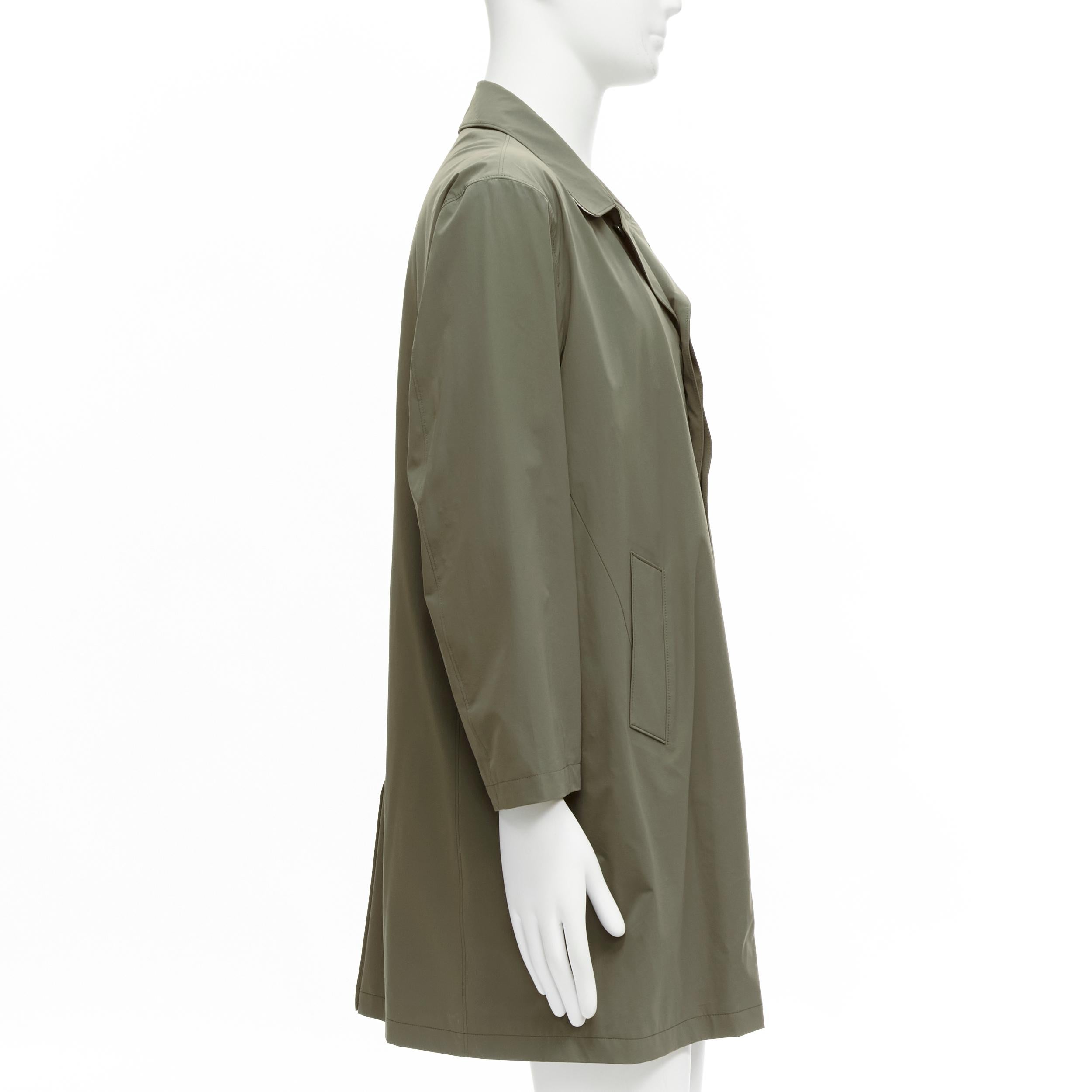 Loro Piana verde classico minimal bottoni invisibili giacca longline cappotto XL In condizioni buone in vendita a Hong Kong, NT
