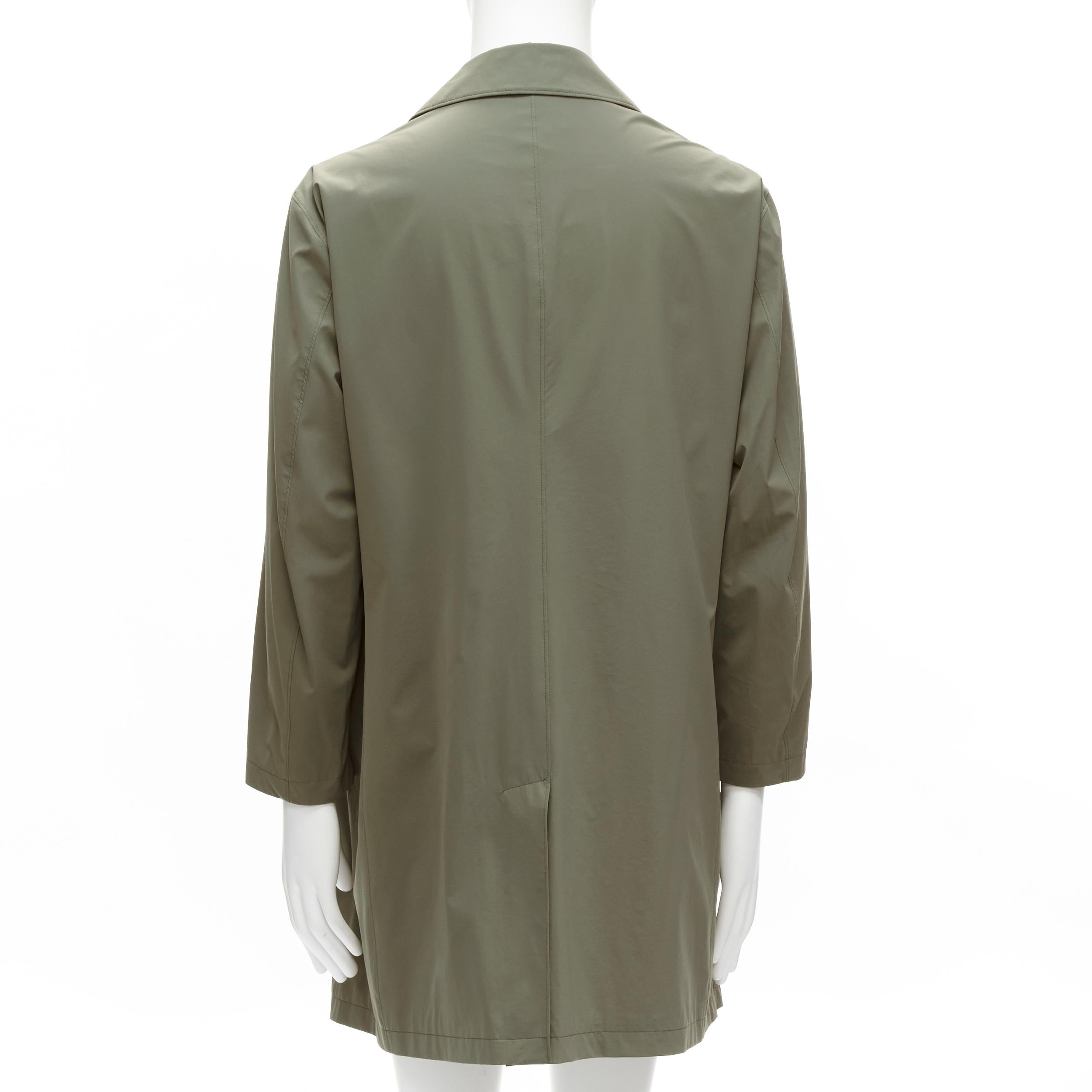 Uomo Loro Piana verde classico minimal bottoni invisibili giacca longline cappotto XL in vendita