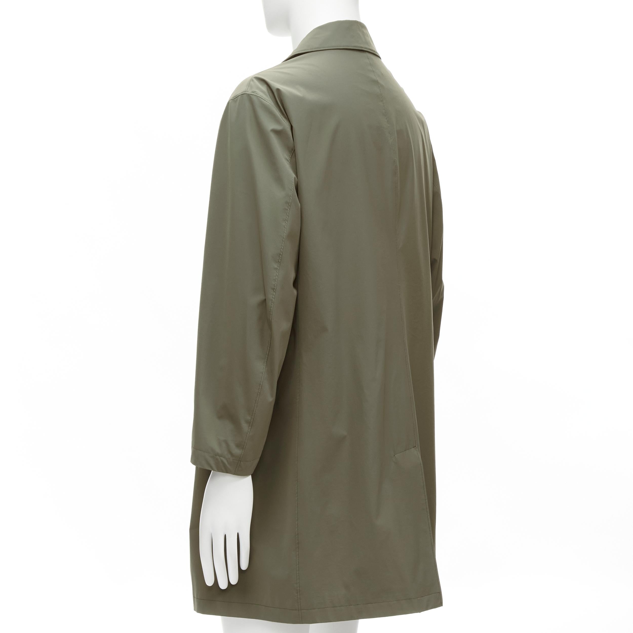 Loro Piana verde classico minimal bottoni invisibili giacca longline cappotto XL in vendita 1
