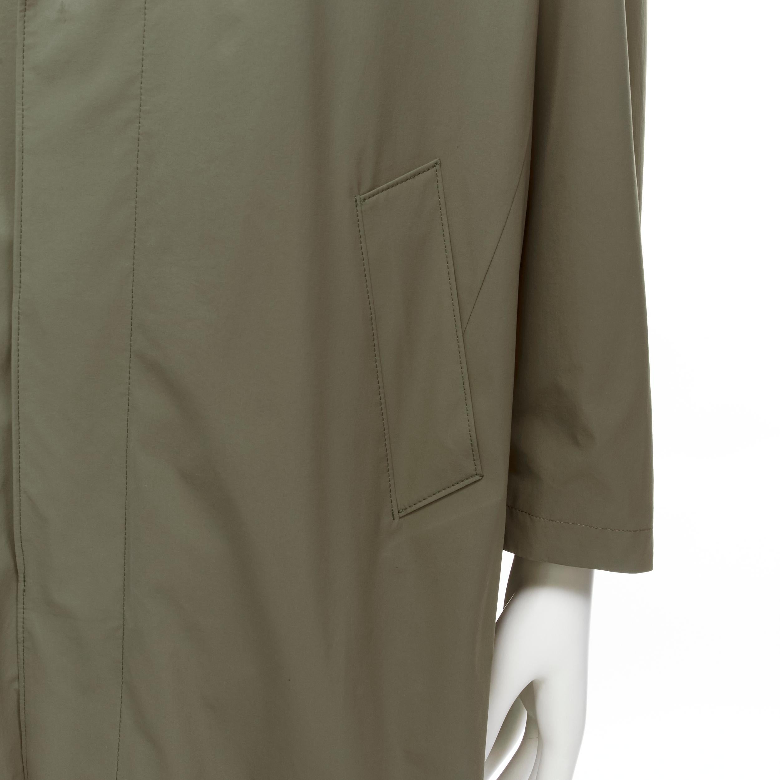 Loro Piana verde classico minimal bottoni invisibili giacca longline cappotto XL in vendita 2