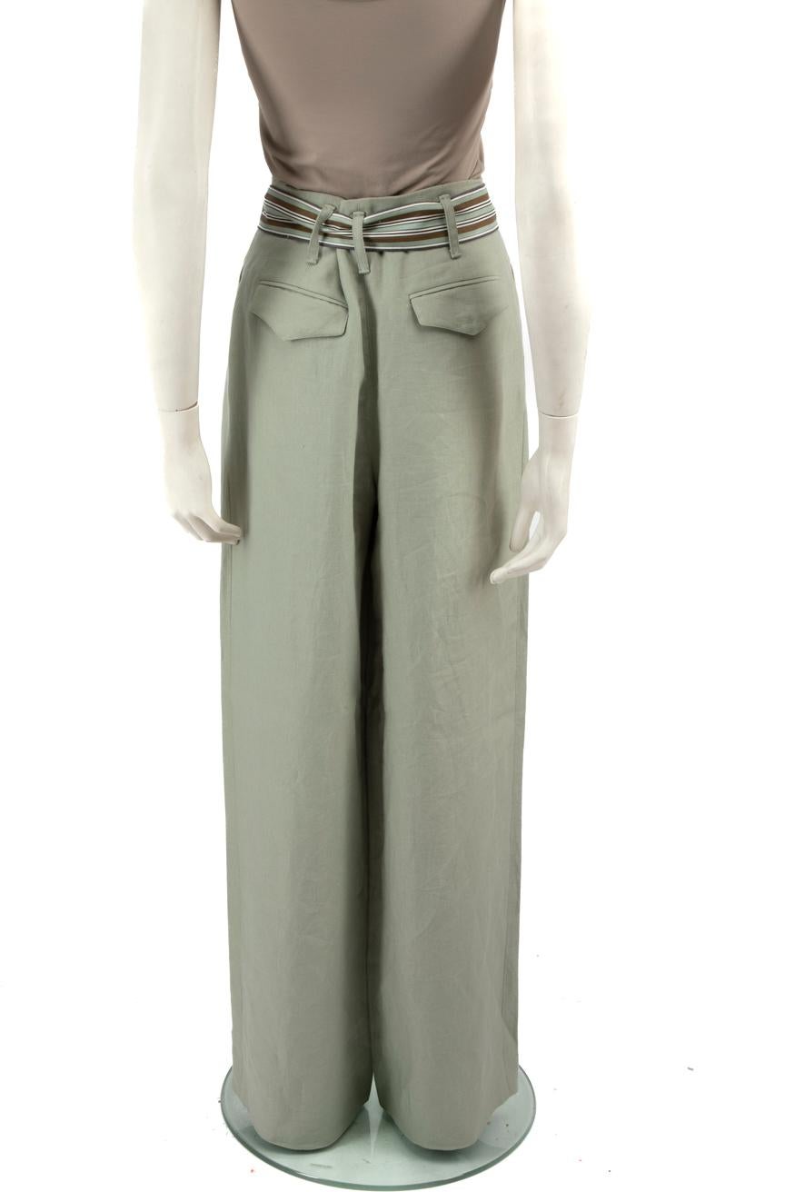 Gray Loro Piana Green High Rise Belted Trousers Size S