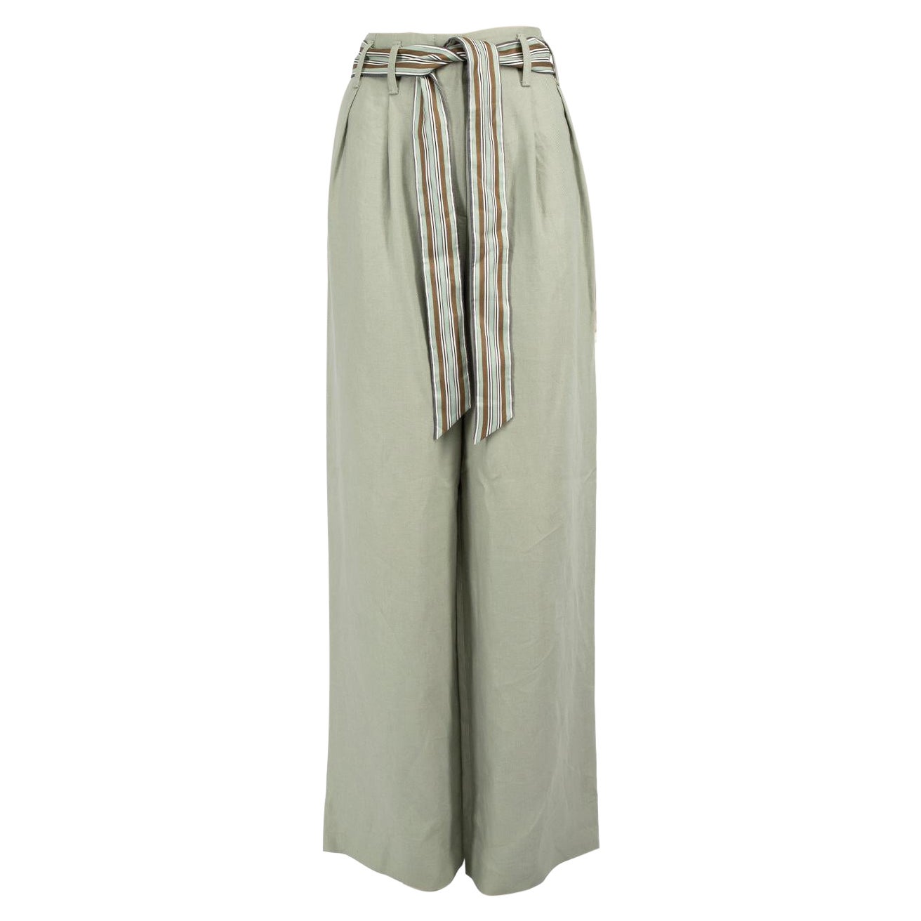 Loro Piana Green High Rise Belted Trousers Size S