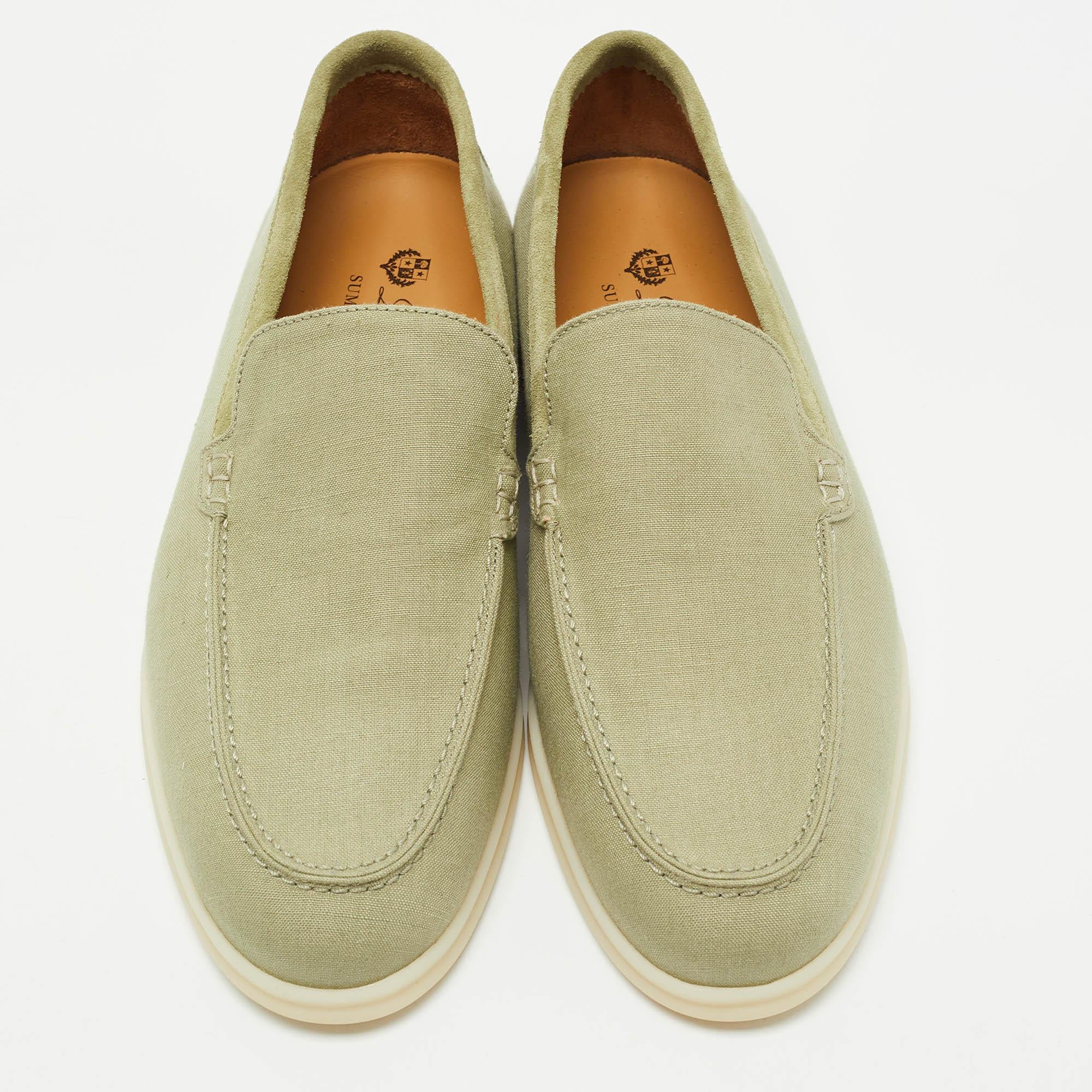These luxe Summer Walk loafers from Loro Piana are crafted from suede & fabric into a neat design with sleek cuts. They flaunt round toes, comfortable leather-lined insoles, and durable rubber soles.

Includes: Original Dustbag, Original Box
