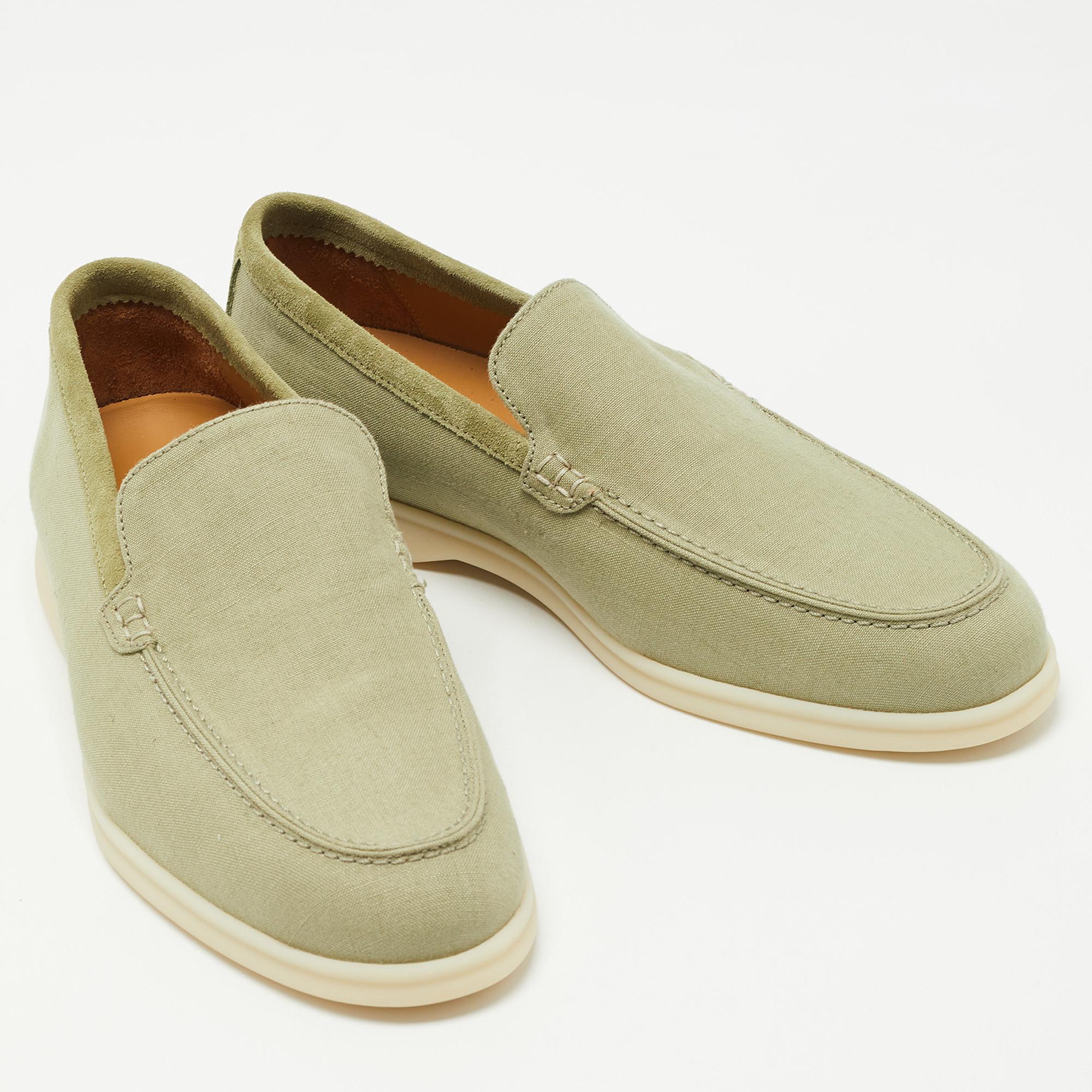 Loro Piana Green Suede and Fabric Summer Walk Loafers Size 41.5 3