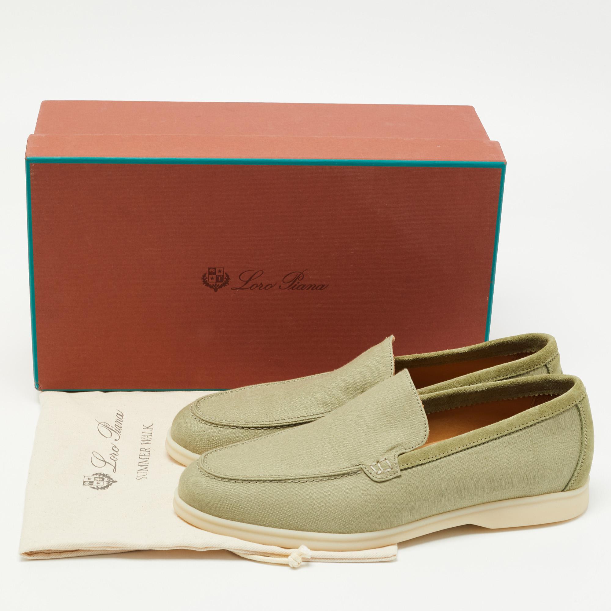 Loro Piana Green Suede and Fabric Summer Walk Loafers Size 41.5 5