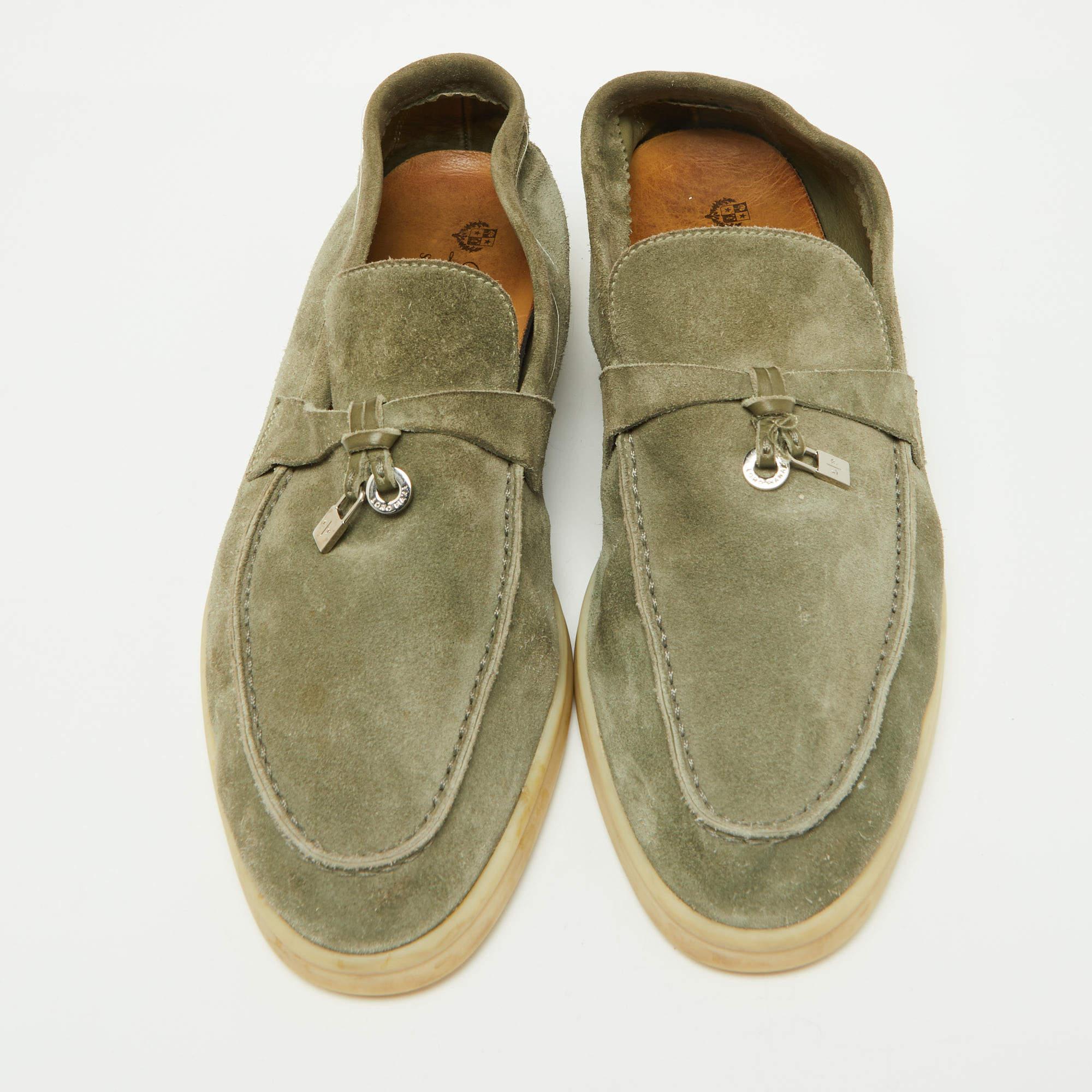Loro Piana Green Suede Summer Charms Walk Loafers Size 39 In Good Condition In Dubai, Al Qouz 2