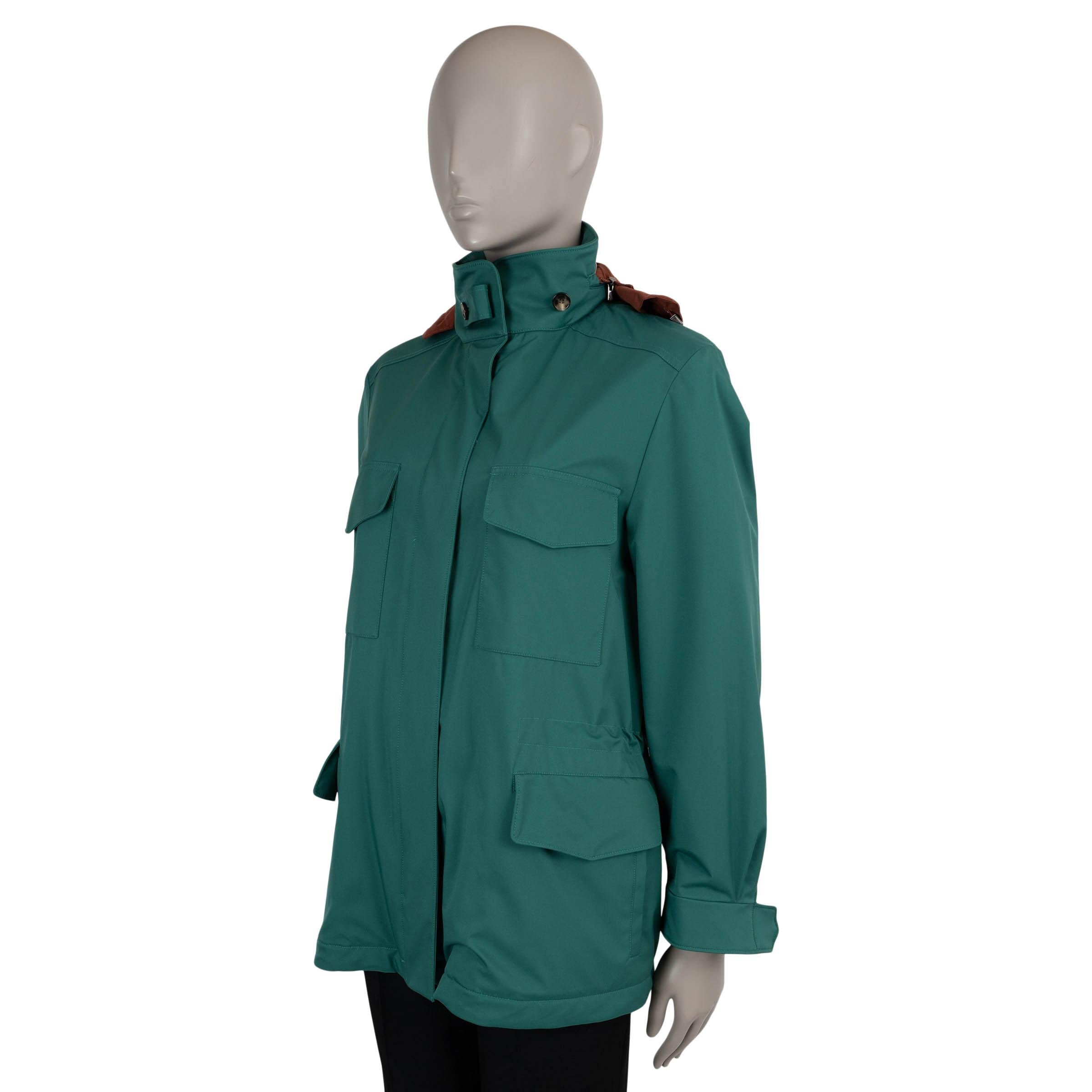 This 100% authentic Loro Piana Traveller jacket is crafted in racing green Windmate® Stretch polyamide with Storm System® treatment for water-repellent, wind-resistant performance. Designed with a relaxed silhouette, it features a drawstring waist,