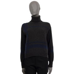 LORO PIANA grey & blue cashmere & silk Turtleneck Sweater S