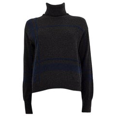 LORO PIANA grey & blue cashmere & silk Turtleneck Sweater S