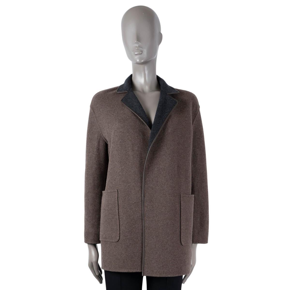 LORO PIANA grey & brown cashmere JIMI REVERSIBLE LEATHER TRIM Jacket S In Excellent Condition In Zürich, CH