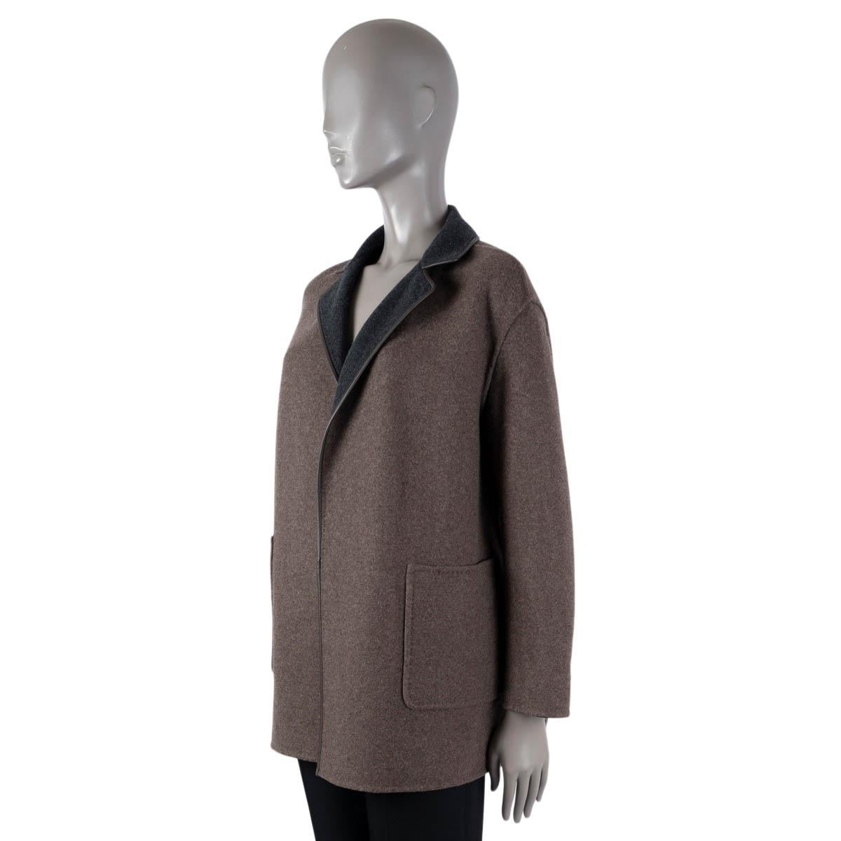 Women's LORO PIANA grey & brown cashmere JIMI REVERSIBLE LEATHER TRIM Jacket S