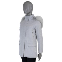 LORO PIANA grey cashmere 2015 KLEIN FUR TRIM PARKA Jacket 40 S