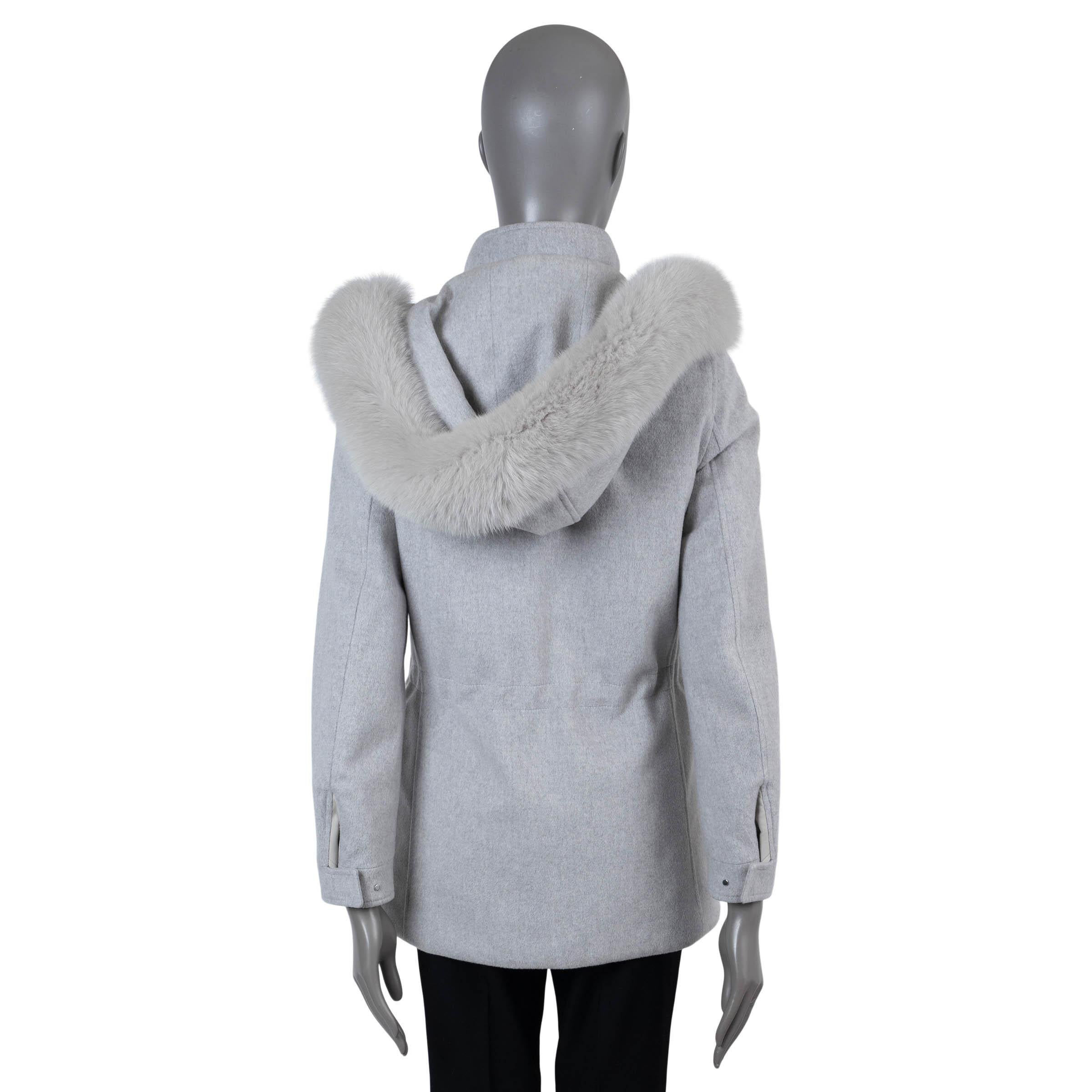 Gray LORO PIANA grey cashmere 2015 KLEIN FUR TRIM PARKA Jacket 40 S For Sale