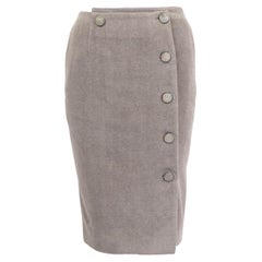 LORO PIANA Grauer Kaschmir BUTTONED WRAP-Rock 42 M