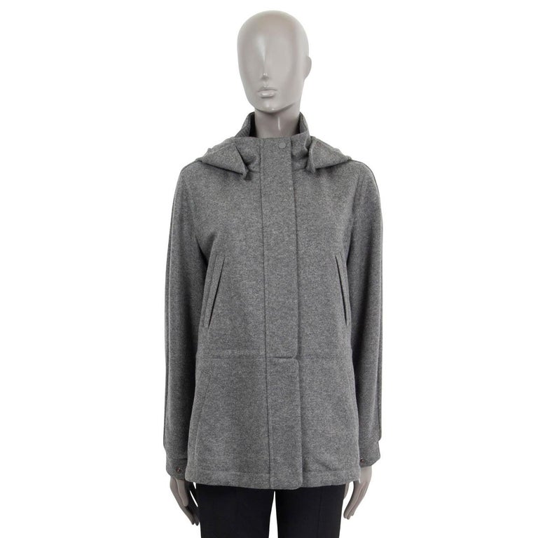 LORO PIANA grey cashmere ICERY HODDED KNIT Jacket 44 L For Sale at 1stDibs