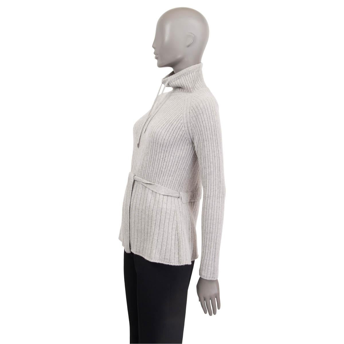 LORO PIANA Pull en cachemire gris à ceinture RIB BELTED TURTLENECK 36 XXS Excellent état - En vente à Zürich, CH